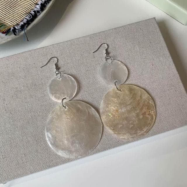 耳環圓片貝殼氣質耳環波西米亞海邊度假風誇張大氣顯臉小時尚獨特耳墜輕盈精緻輕奢高級韓國看不膩超閃耳環耳飾飾品配禮服百搭禮物
