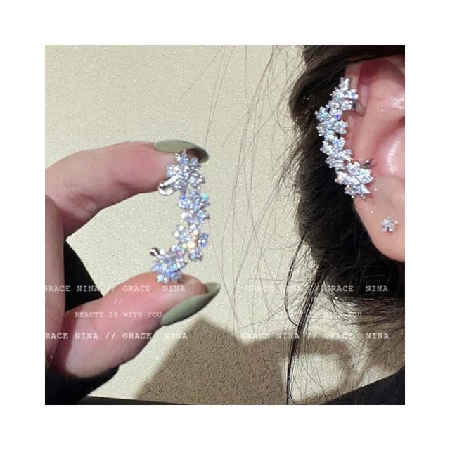 耳環滿鉆花朵耳夾女無耳洞新娘耳骨夾感秋冬耳環耳飾頭飾耳掛輕盈精緻輕奢高級韓國不過敏看不膩超閃耳環耳飾飾品配禮服百搭禮物