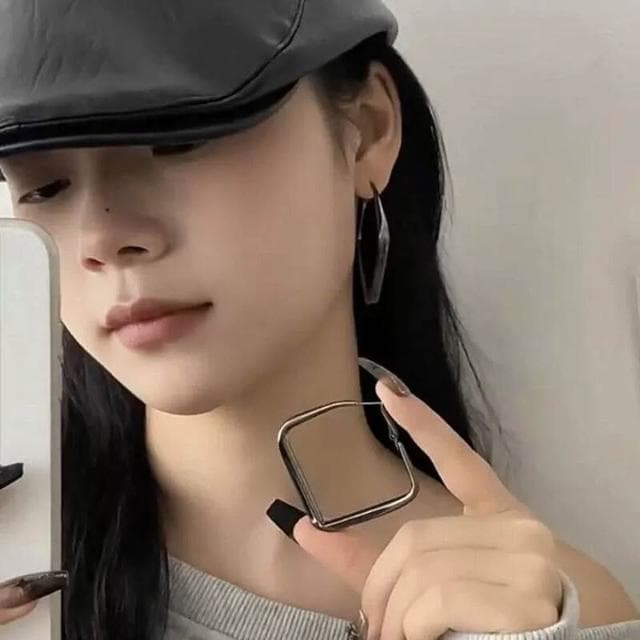 耳環暗系風高級感槍黑色方形大耳圈耳環簡約時尚誇張氣質圓臉顯瘦耳飾輕盈精緻輕奢高級韓國不過敏超閃耳環耳飾飾品配禮服百搭禮物