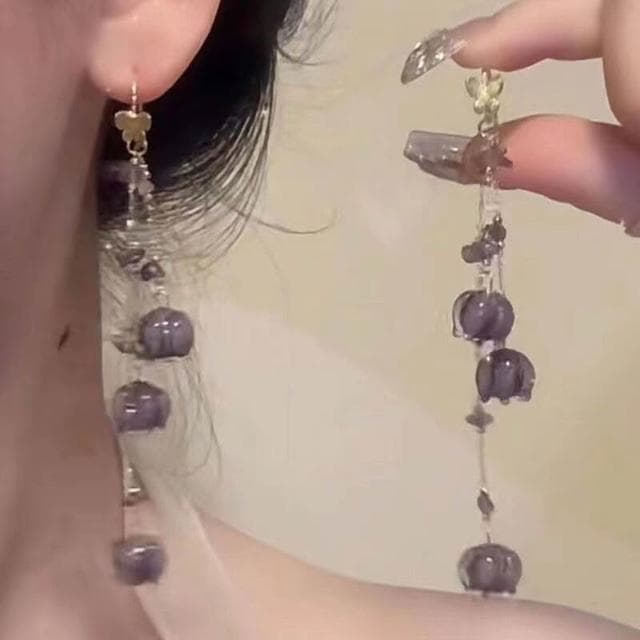 耳環清新田園紫色鈴蘭花耳飾流蘇長款耳墜誇張高級感耳飾耳環 輕盈精緻輕奢高級韓國不過敏看不膩超閃耳環耳飾飾品配禮服百搭禮物