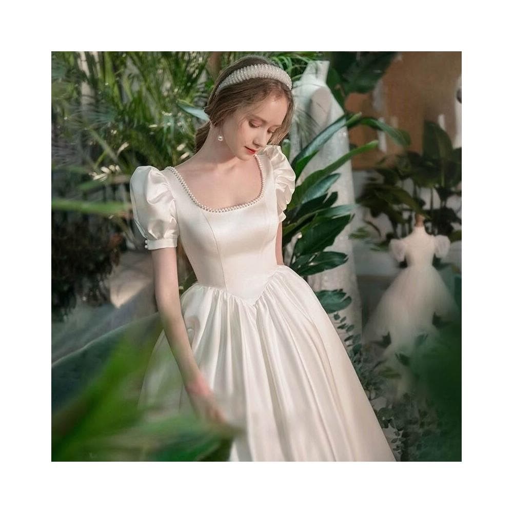 法式輕婚紗新娘結婚訂婚禮服領證小白裙時尚款生日宴會氣質連衣裙