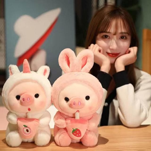 奶茶豬 可愛豬公仔 豬豬玩偶 豬娃娃 豬公仔 小娃娃 可愛娃娃 玩偶抱枕 生日禮物 7Q