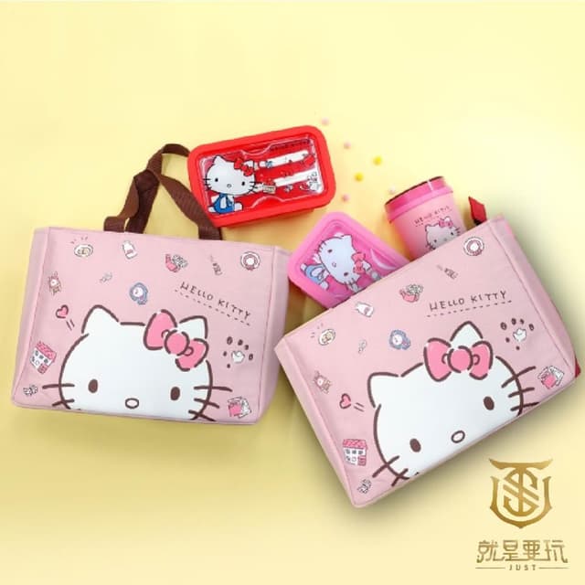 【HELLO KITTY】【就是要玩】正版授權 三麗鷗 HELLO KITTY 輕食杯 環保餐具 保溫袋 耐熱 耐冷 凱蒂貓 可微波 加熱 保冷袋