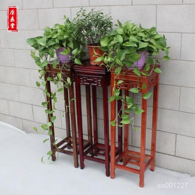 實木花架仿紅木中式傢用客廳仿古花幾室內置物架榆木盆景架子包郵展示邊桌 盆栽架 花架 植物架 CLLQ