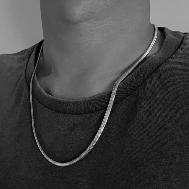 【CReAM】Cedric鈦鋼銀色扁蛇鍊中性男性男項鍊(生日 禮物 送禮 禮盒)