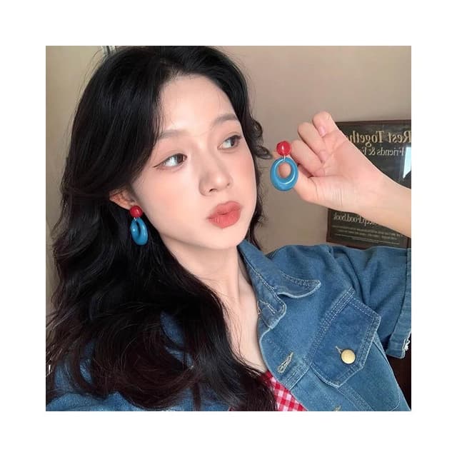 耳環氛圍圓圈撞色耳環女款度假風藍色耳釘小眾設計感誇張耳飾 不過敏看不膩超閃耳環耳飾飾品不褪色百搭禮物輕盈精緻輕奢高級韓國