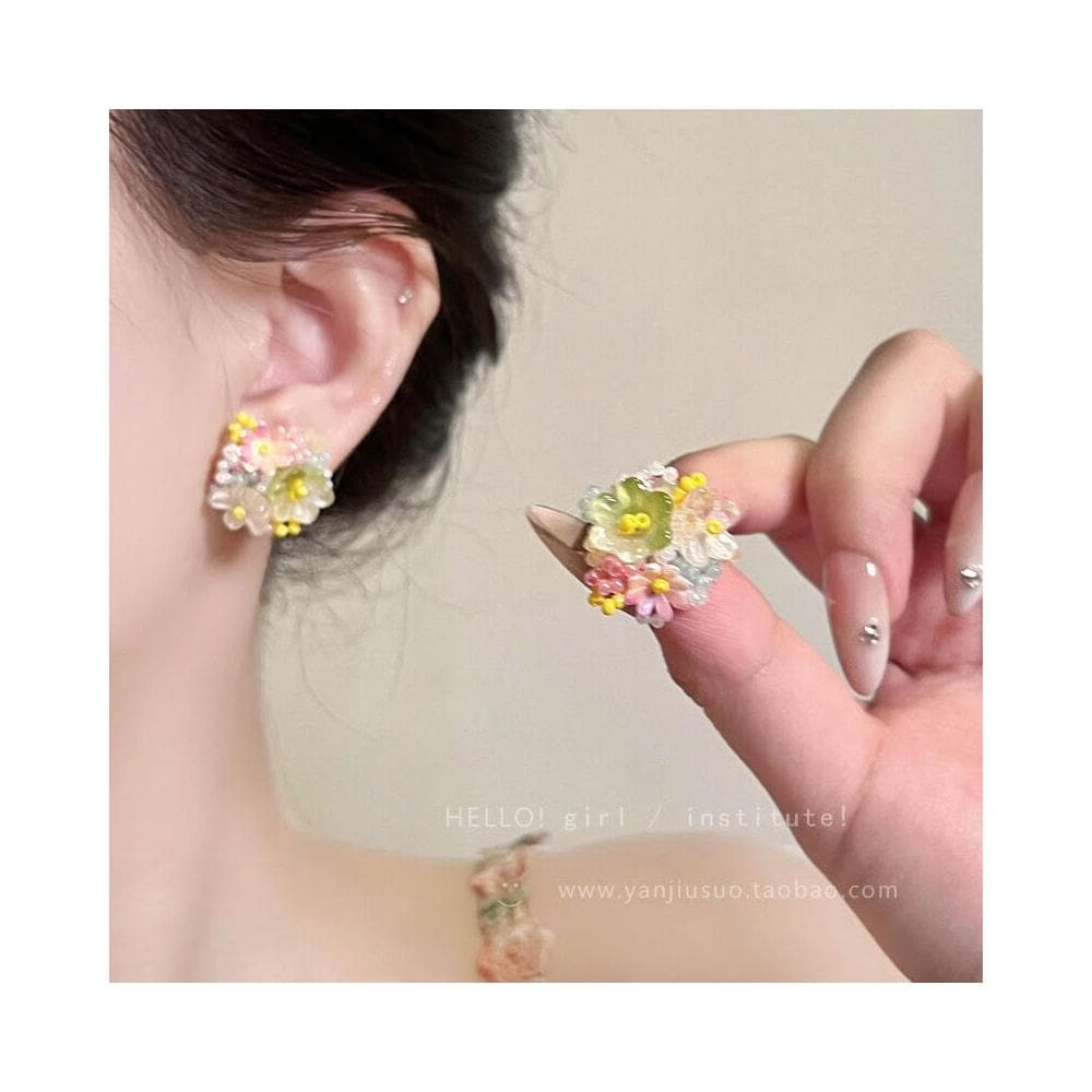 耳環多巴胺彩色花朵耳環女生高級感輕奢小眾耳釘甜美時尚耳飾 不過敏看不膩超閃耳環耳飾飾品不褪色百搭禮物輕盈精緻輕奢高級韓國