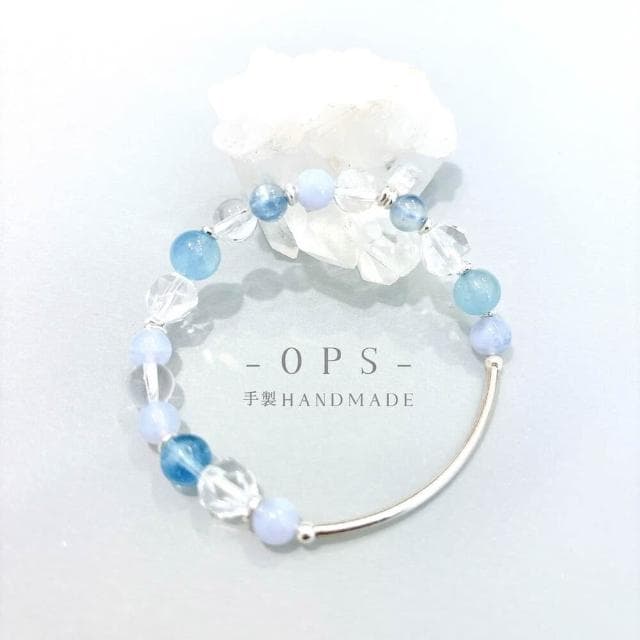 【Ops】手工飾品設計-藍晶石/海水藍寶/藍紋瑪瑙/白水晶/銀管/溝通/療癒/幸運/手鍊