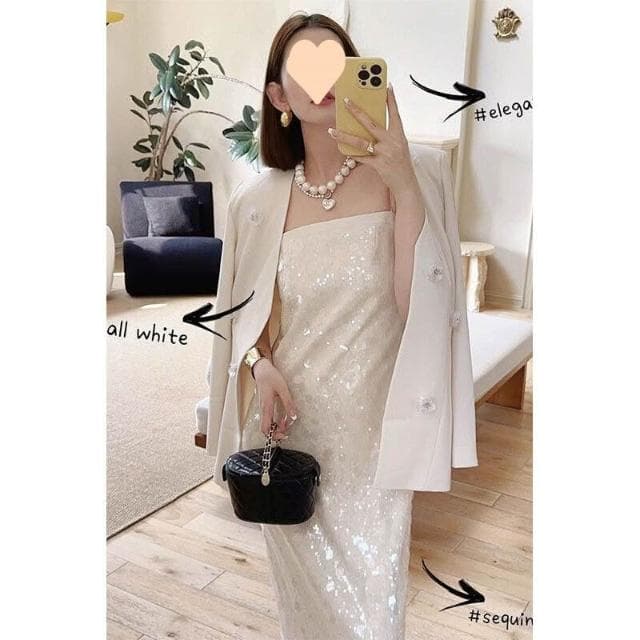 含税 法式小眾吊帶亮片禮服套裝連衣裙高級質感聚會氣質生日派對中長裙