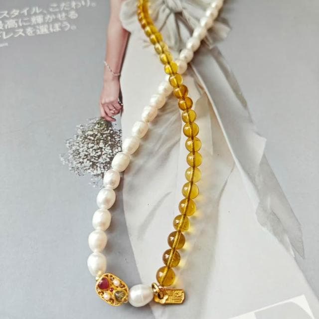 【Paiya 派亞】5.7MM淡水珍珠藍珀雙圈手串手鏈