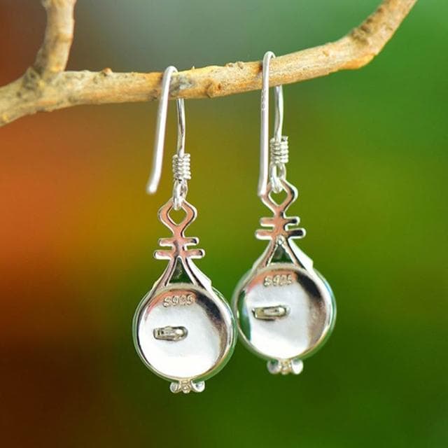 【MoonDy】碧玉耳飾 和田玉耳環 漢服配飾 福字耳墜 玉石飾品 純銀耳鈎 女生銀飾 琵琶耳環