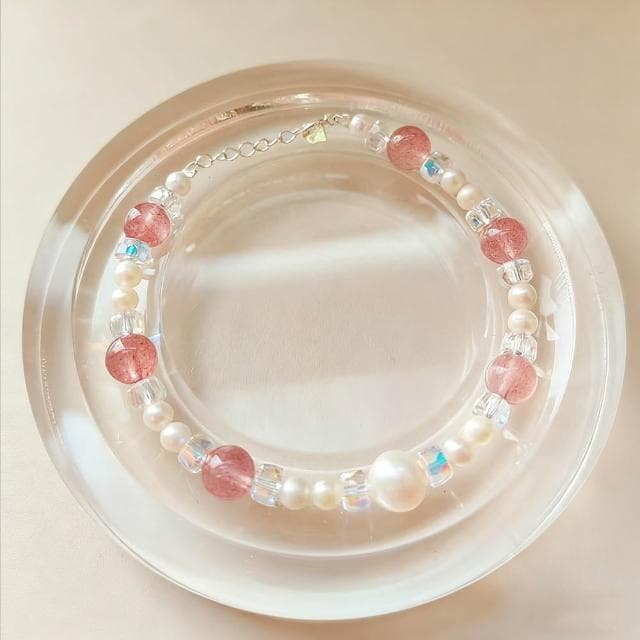 【Paiya 派亞】7.5MM草莓晶4.5MM淡水珍珠s925銀手鏈