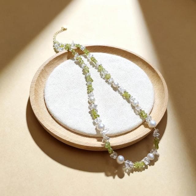 【Paiya 派亞】原創輕奢小眾橄欖石隨行淡水珍珠項鏈可加買7-8mm珍珠耳釘s925耳針 三選一