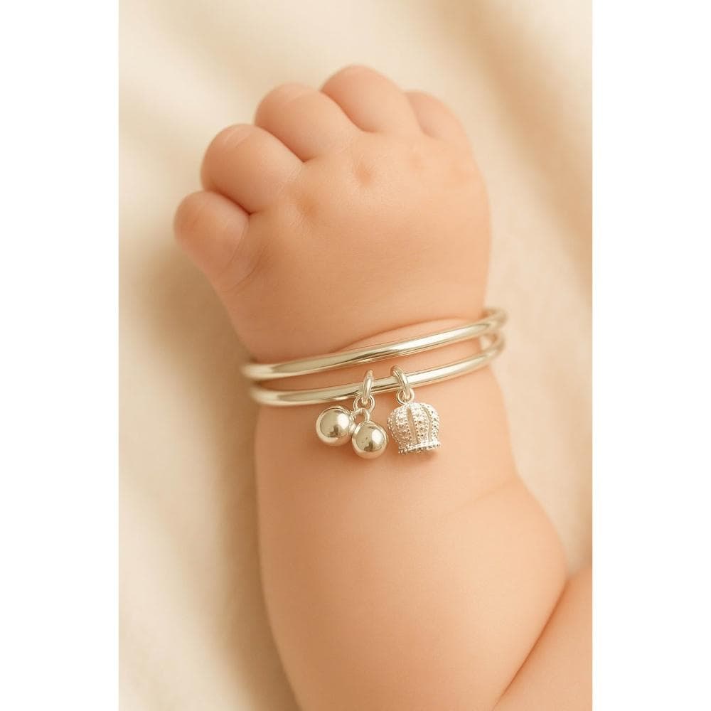 【珠兒綠】999純銀幸福皇冠搖鈴手鐲 嬰兒|兒童|成人尺寸 純銀手鐲 彌月禮物 周歲禮物 新年禮物