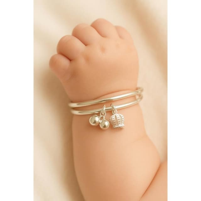 【珠兒綠】999純銀幸福皇冠搖鈴手鐲 嬰兒|兒童|成人尺寸 純銀手鐲 彌月禮物 周歲禮物 新年禮物