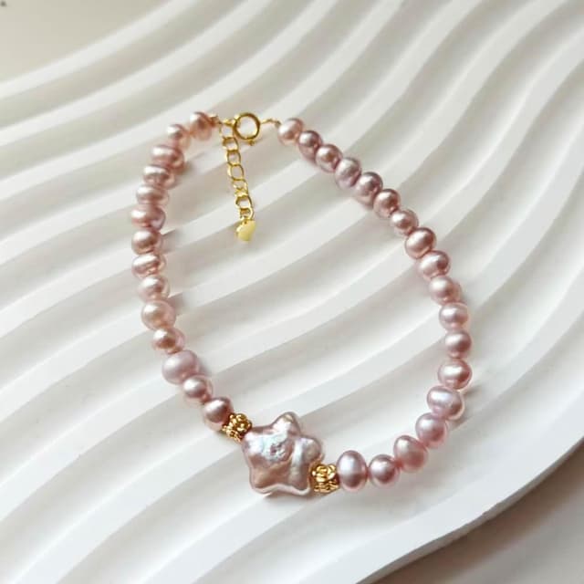 【Paiya 派亞】巴洛克粉4.5MM紫色淡水珍珠手串手鏈/紫色珍珠戒指 二選一