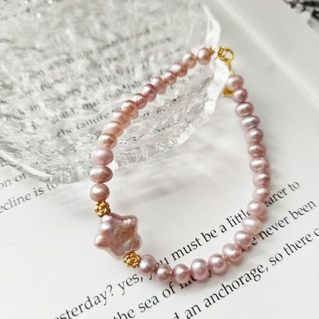 【Paiya 派亞】巴洛克粉4.5MM紫色淡水珍珠手串手鏈/紫色珍珠戒指 二選一