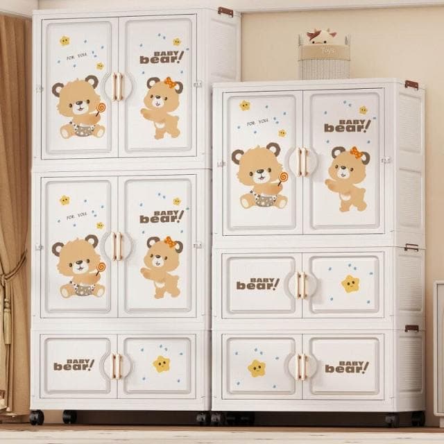折疊式收納櫃卡通兒童衣櫃家用寶寶簡易小衣櫥嬰兒整理塑料儲物櫃