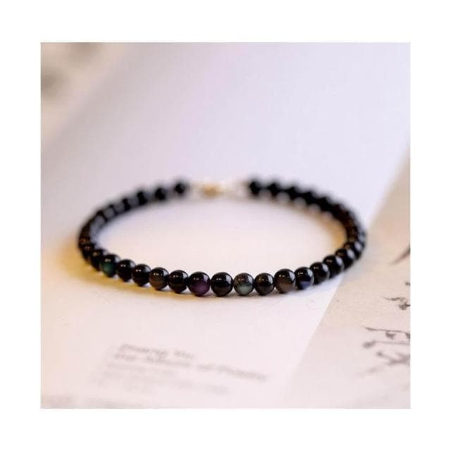 【開運堂】４ｍｍ極細黑曜石 （圓珠）曜石珠子手串女復古風個性設計手鍊水晶手飾