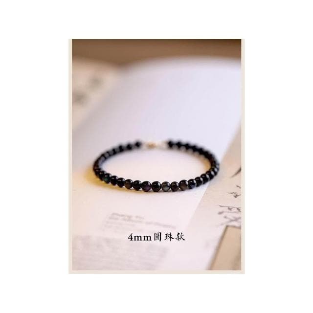 【開運堂】４ｍｍ極細黑曜石 （圓珠）曜石珠子手串女復古風個性設計手鍊水晶手飾