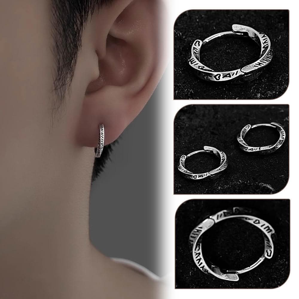 【MoonDy】莫比烏斯耳環 英文塗鴉耳圈 純銀耳環 環形耳環 素圈耳扣 男生飾品 耳環女 扭轉耳飾 配飾