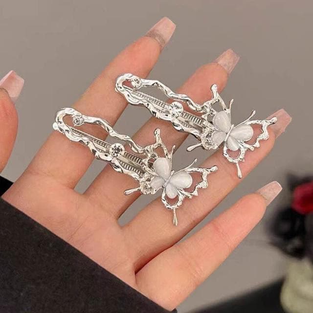 髮飾髮夾清冷感蝴蝶發夾女輕奢月光石發卡小眾設計瀏海邊夾側邊髮飾飾品髮夾一字夾( 聖誕節 生日 髮飾 頭飾  髮夾 禮物)