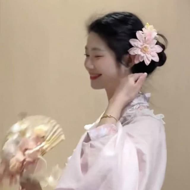 髮飾髮夾中式溫柔粉色花朵發夾盤發丸子頭簪花夾氛圍感發飾側邊髮飾飾品髮夾一字夾( 聖誕節 生日 髮飾 頭飾  髮夾 禮物)