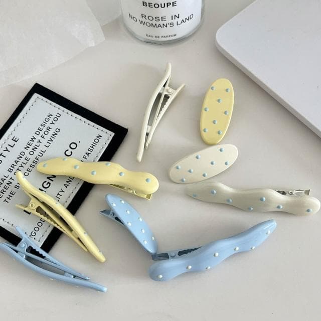 髮飾髮夾可愛奶油色系彩色波浪波點鴨嘴夾碎發劉海發夾邊夾側邊髮飾飾品髮夾一字夾( 聖誕節 生日 髮飾 頭飾  髮夾 禮物)