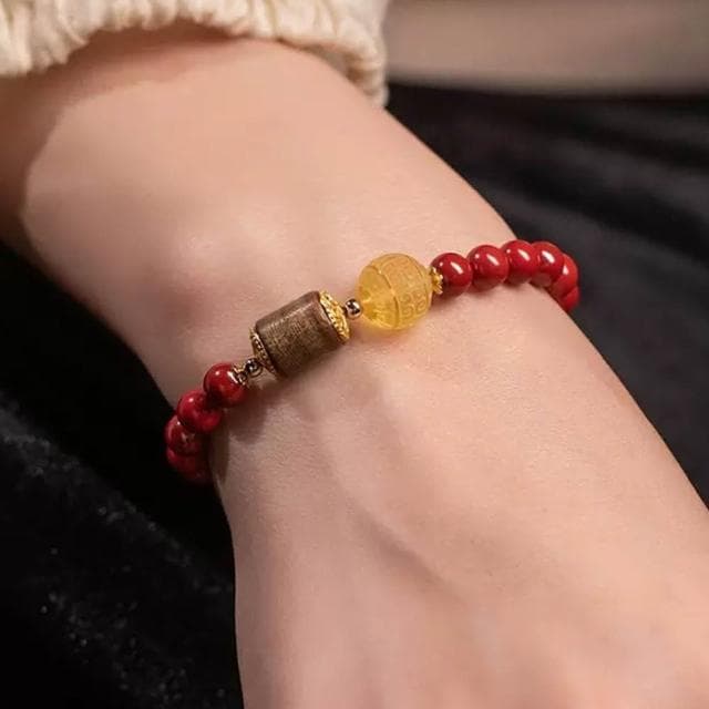 【MoonDy】中國風手鍊 硃砂手鍊 蜜蠟手串 蜜蠟迴紋珠 串珠手鍊 沉香木手串 紅色手鍊 送長輩 送女生禮物
