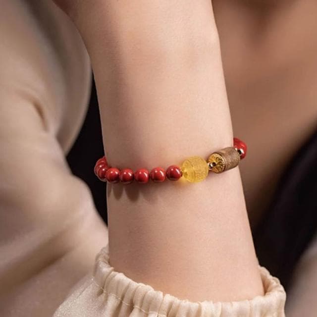 【MoonDy】中國風手鍊 硃砂手鍊 蜜蠟手串 蜜蠟迴紋珠 串珠手鍊 沉香木手串 紅色手鍊 送長輩 送女生禮物