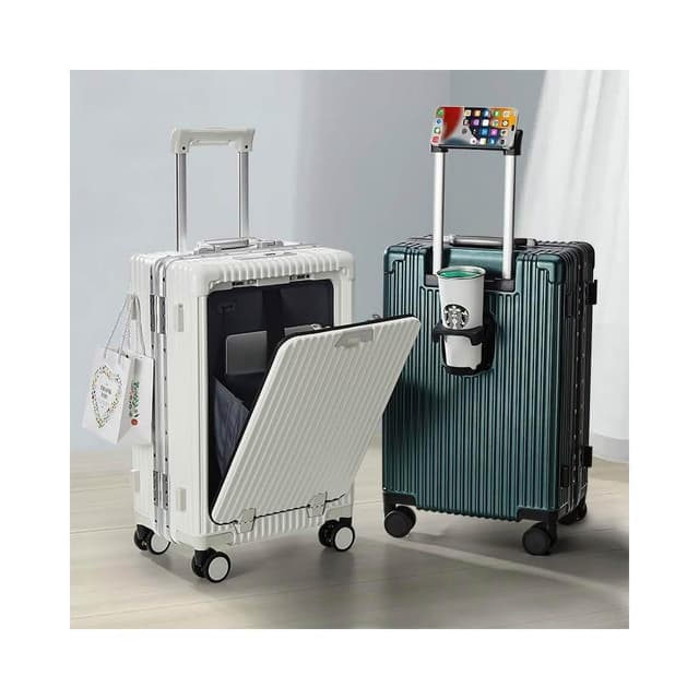 【Noname】行李箱 旅行箱 飛機箱 登機箱 前開式行李箱 (三層PC材質 高耐用 外接USB Type-C 手機架 鋁鎂合金包角)