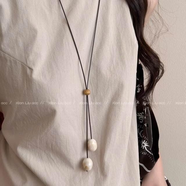 項鏈 綠色木質圓珠長款項鏈吊墜繩女款森系設計毛衣鏈小眾掛脖配飾 項鍊女珍珠項鍊時尚百搭吊墜項鍊長項鍊飾品毛衣鍊生日禮物