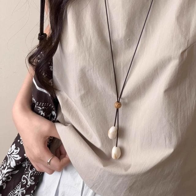 項鏈夏季綠色暈染吊墜長款項鏈繩女款森系裝飾毛衣鏈小眾掛脖項飾 項鍊女珍珠項鍊時尚百搭吊墜項鍊長項鍊飾品毛衣鍊生日禮物