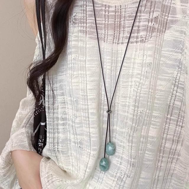 項鏈夏季綠色暈染吊墜長款項鏈繩女款森系裝飾毛衣鏈小眾掛脖項飾 項鍊女珍珠項鍊時尚百搭吊墜項鍊長項鍊飾品毛衣鍊生日禮物