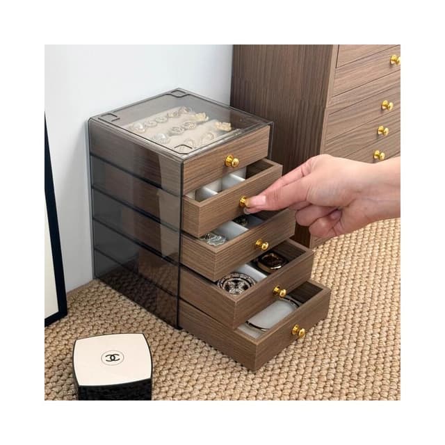 飾品盒高檔精致飾品收納盒多層胡桃木紋戒指耳釘耳環耳飾收納手飾首飾盒飾品盒珠寶盒飾品收納盒項鍊收納展示盒耳環收納盒珠寶收納