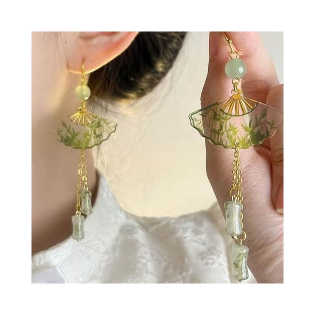 耳環新中式折扇青竹耳環國風透明女小眾古風漢服竹節耳墜新款耳飾輕盈精緻輕奢高級韓國不過敏看不膩耳環耳飾飾品配禮服百搭禮物