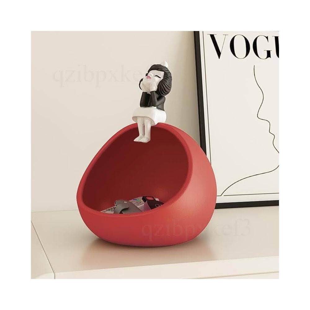 摆件 可爱萌趣女孩客厅玄关入户进门钥匙收纳托盘装饰乔迁搬家礼物摆件