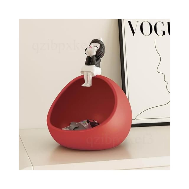 摆件 可爱萌趣女孩客厅玄关入户进门钥匙收纳托盘装饰乔迁搬家礼物摆件