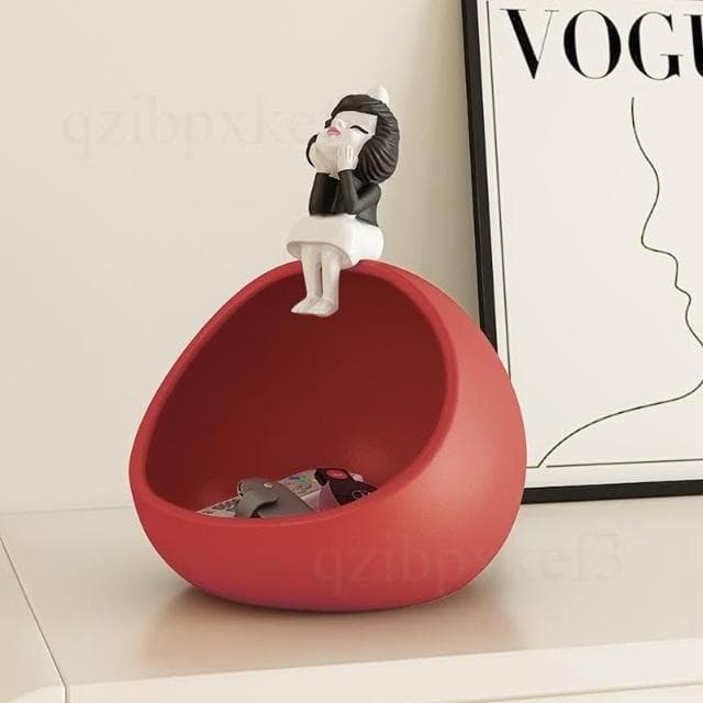 摆件 可爱萌趣女孩客厅玄关入户进门钥匙收纳托盘装饰乔迁搬家礼物摆件