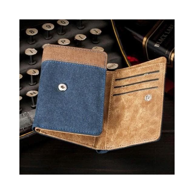 男士錢包短款三折帆布學生小錢包卡包牛仔錢包時尚休閒多卡位軟皮夾零錢包 商務中青年卡扣零錢包票夾 男生錢夾 皮夾台灣88