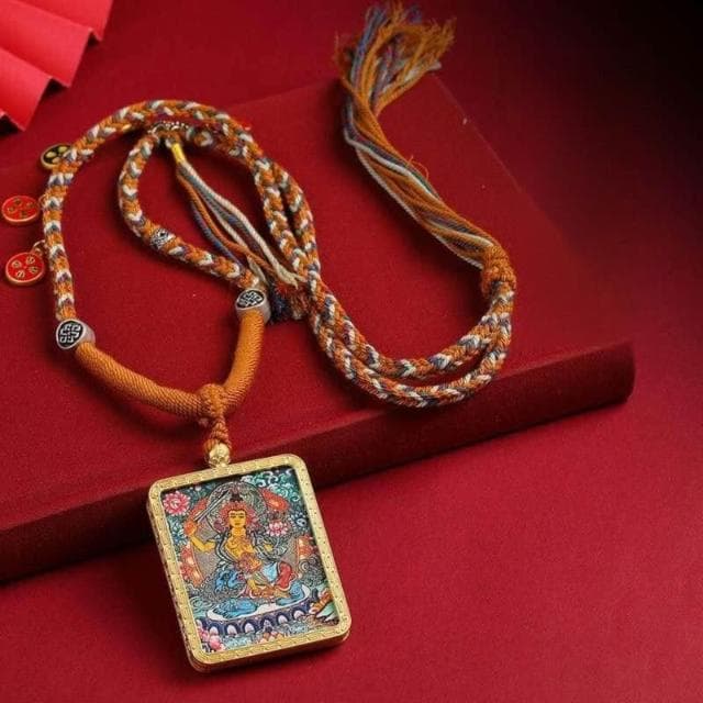 藏式項鏈掛墜繩唐卡吊墜五爺吊墜寺廟文創八大守護神手工編織棉繩