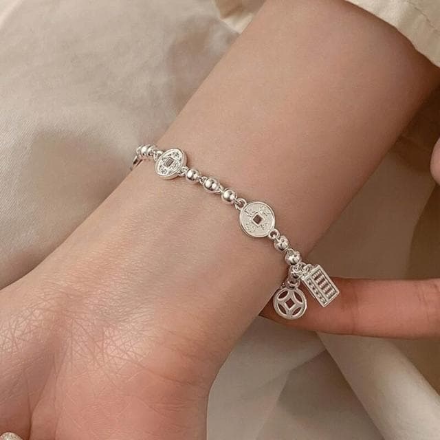 買一送一手鍊韓系簡約手鏈高級感錢幣算盤手鏈女輕奢小眾精致百搭手飾送女友手鏈手鏈手環手鐲可調整大小精緻甜美手鍊情侶手繩禮物