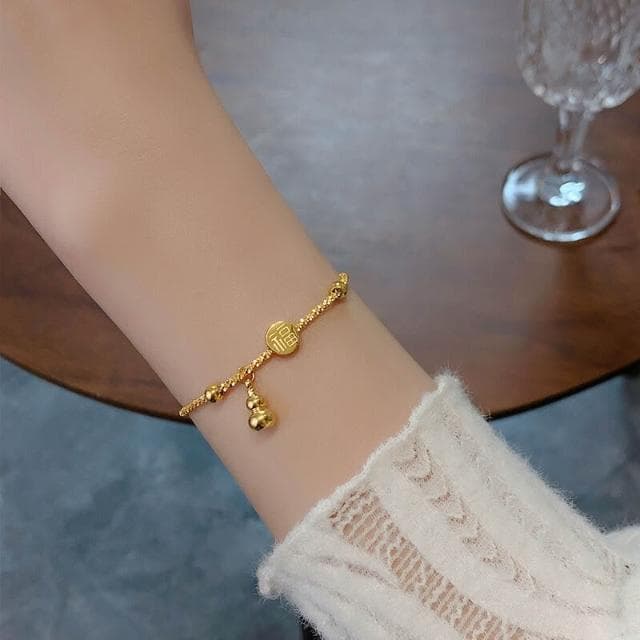 手鍊福牌葫蘆手鏈女20k金小眾精致波光粼粼輕奢钛鋼不掉色手鏈時尚百搭手鏈手環手鐲可調整大小精緻甜美手鍊情侶手繩送禮禮物