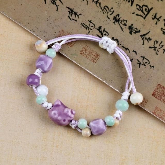 手鍊陶瓷手串凱蒂可愛貓貓陶瓷手鏈飾品學生手編繩手串擺攤手鏈時尚百搭手鏈手環手鐲可調整大小精緻甜美手鍊情侶手繩送禮禮物