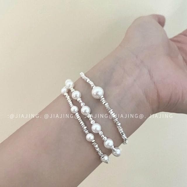 手鍊小眾碎銀子拼接珍珠手鏈高級感輕奢風氣質個性簡約百搭手飾手鏈時尚百搭手鏈手環手鐲可調整大小精緻甜美手鍊情侶手繩送禮禮物