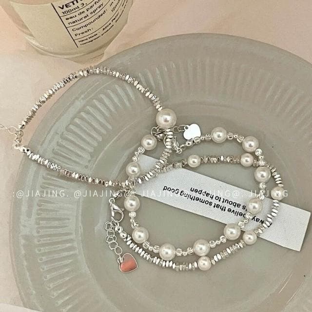 手鍊小眾碎銀子拼接珍珠手鏈高級感輕奢風氣質個性簡約百搭手飾手鏈時尚百搭手鏈手環手鐲可調整大小精緻甜美手鍊情侶手繩送禮禮物