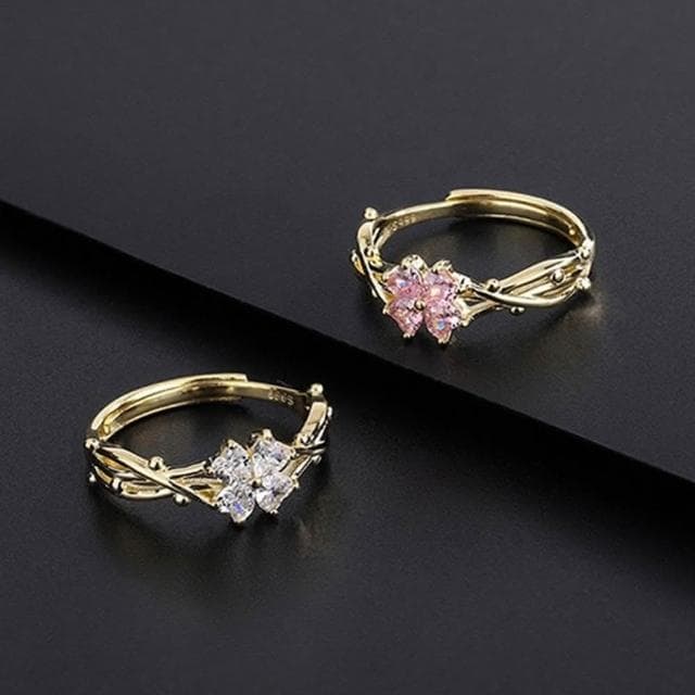 【MoonDy】999 純銀 荊棘戒指 四葉草 開口 戒指女 指環 高級感 可調節戒指 食指戒 鋯石 小眾設計 情侶戒指