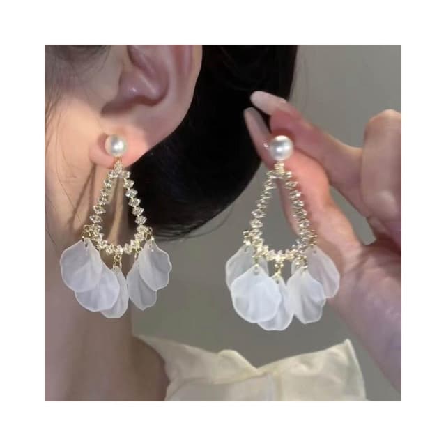 耳環超仙氣質百搭锆石水滴花瓣流蘇耳環耳墜女ins潮輕奢高級小眾耳飾耳環耳釘耳飾女耳環法式耳環流行百搭耳釘生日禮物貼耳耳環