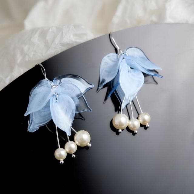 耳環少女的裙擺手作夏季淡藍色花朵流蘇耳環法式溫柔度假風耳夾女耳環耳釘耳飾女生耳環法式耳環流行百搭耳釘生日禮物貼耳耳環