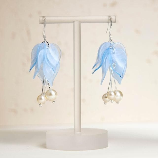 耳環少女的裙擺手作夏季淡藍色花朵流蘇耳環法式溫柔度假風耳夾女耳環耳釘耳飾女生耳環法式耳環流行百搭耳釘生日禮物貼耳耳環